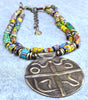 Ethnic & Exotic African Trade Bead & Brass Medallion Statement Necklace