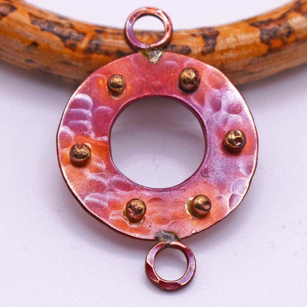 Rustic Handmade Hammered Fiery Copper Ring Link with Dots ~ 38mm