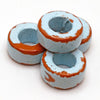 Pueblo Blue Enamel and Terra Cotta Donut Ring Beads ~ set of 4