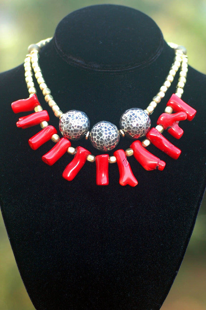 coral fringe necklace