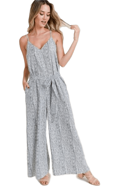 striped belted jumpsuit