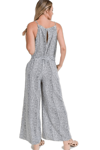 striped belted jumpsuit