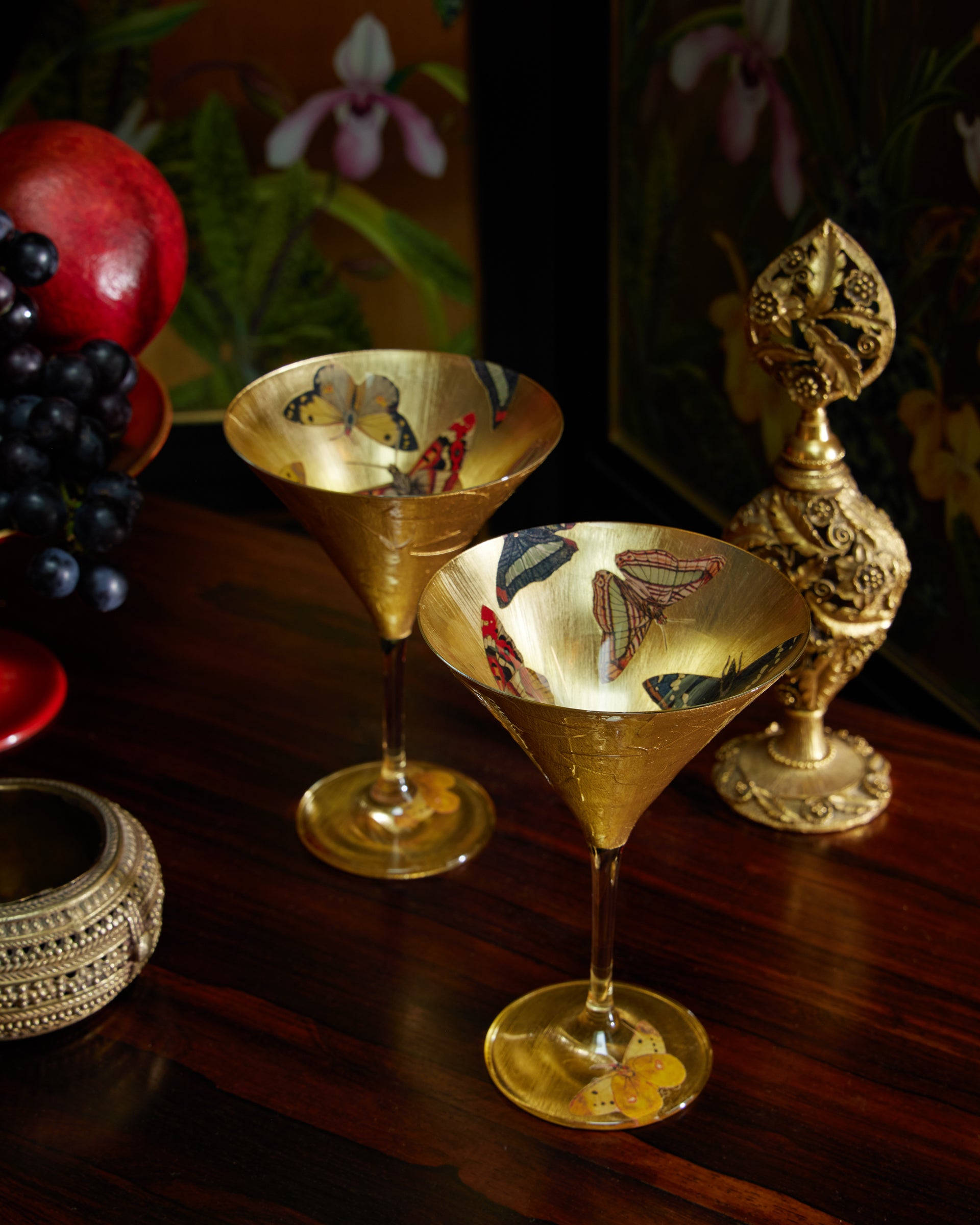 Red Butterfly Gilded Martini Glasses