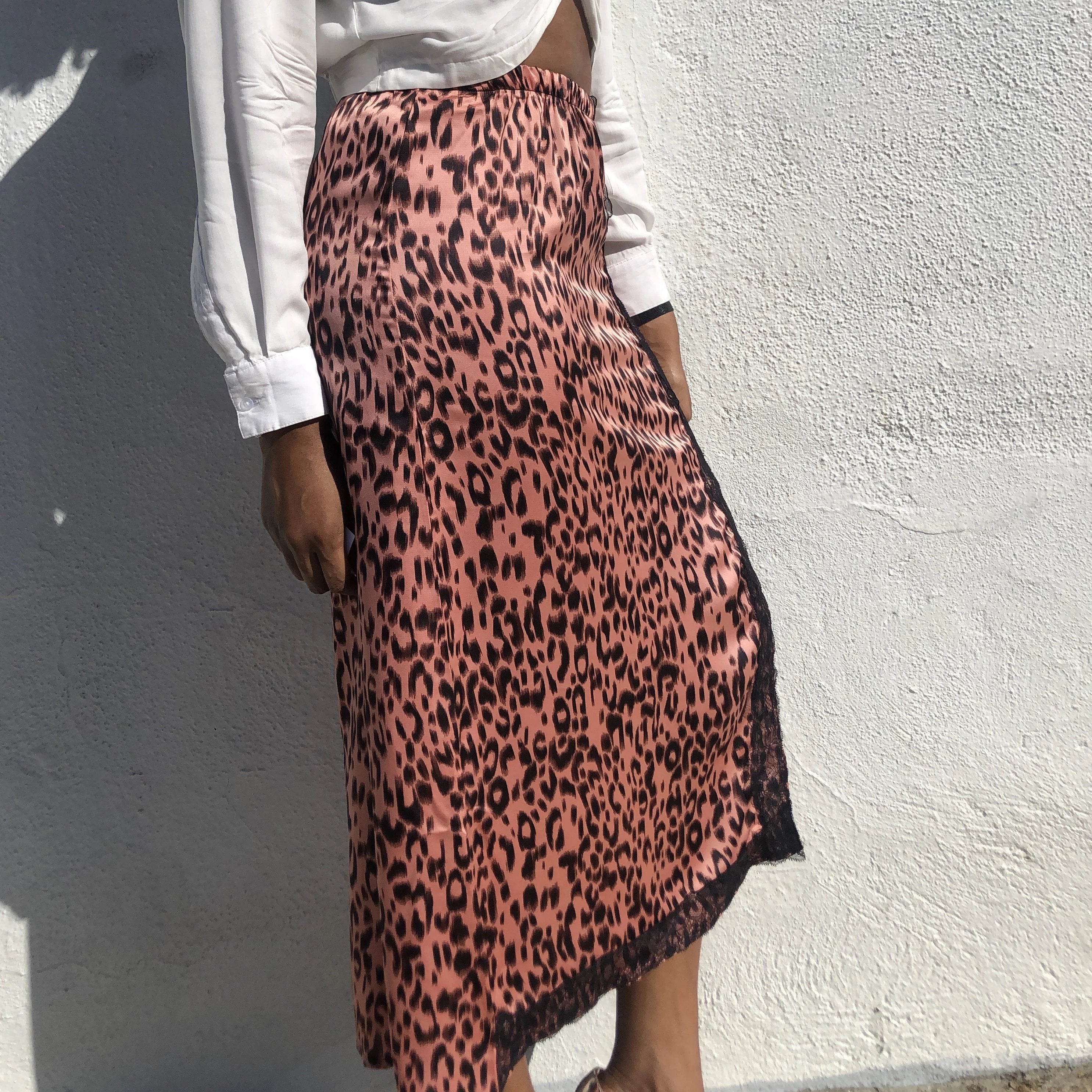 Nyla Rose Gold Leopard Print Midi Skirt 