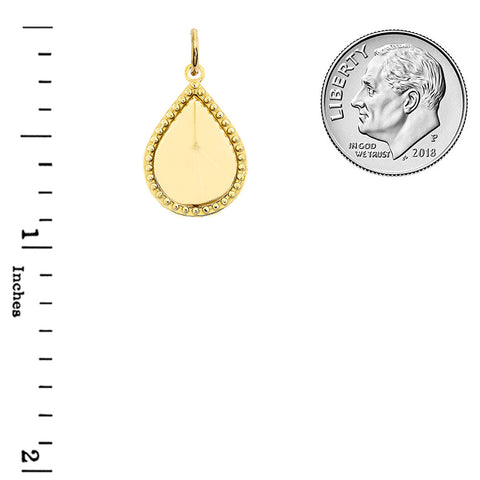 Milgrain Pear Shaped Statement Pendant/Necklace In Solid Gold