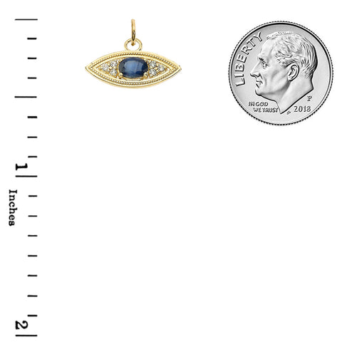 Sapphire & Diamond Evil Eye Solid Gold Pendant