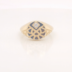 Diamond Nugget Round Signet Solid Gold Ring