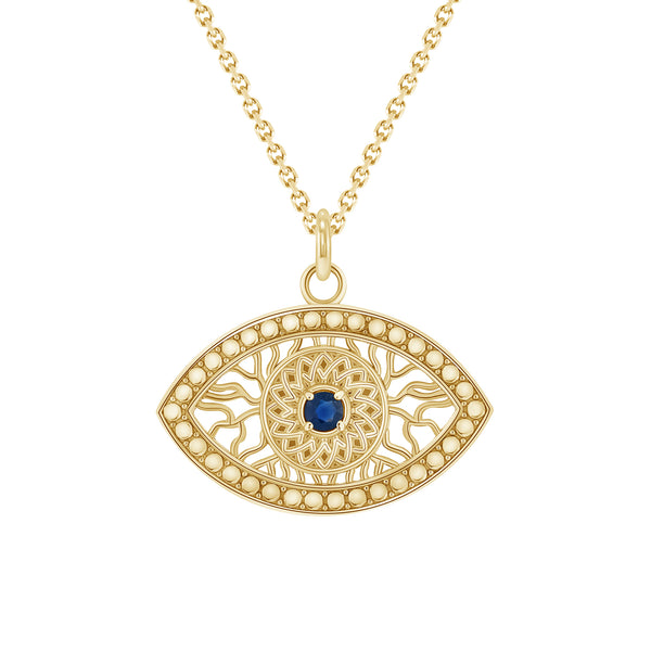 Blue Sapphire Evil Eye Hamsa Hand In Solid Gold | Takar Jewelry