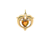 Dolphin Duo Open Heart-Shaped Citrine Pendant Necklace in Gold