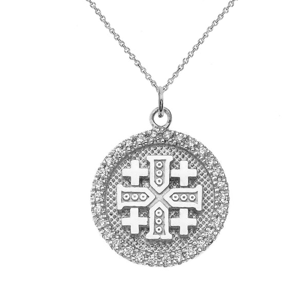 Solid 14k Gold Diamond Jerusalem/Crusaders Cross Disc Pendant