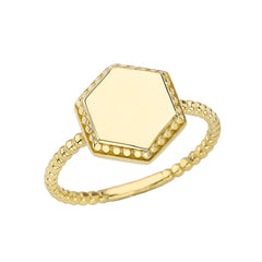 Honeycomb Signet Statement Rope Ring In Solid Gold
