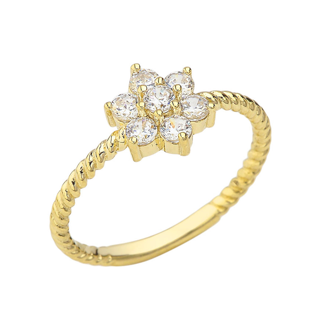 Solid Gold Diamond Cluster Flower Rope Ring | Takar Jewelry
