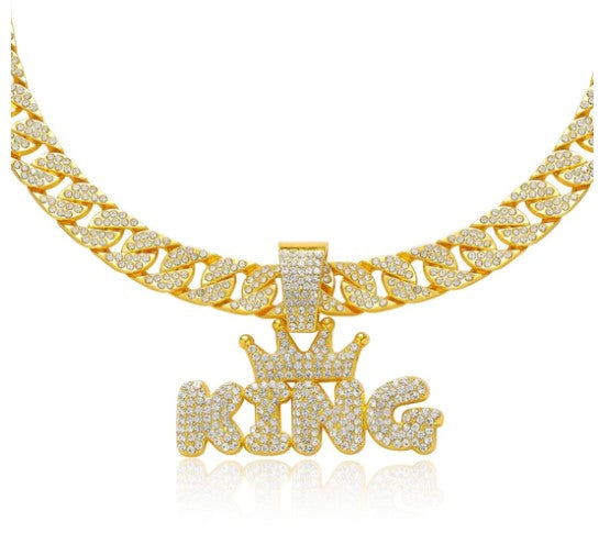 CROWNED KING ICED OUT CUBAN PENDANT NECKLACE