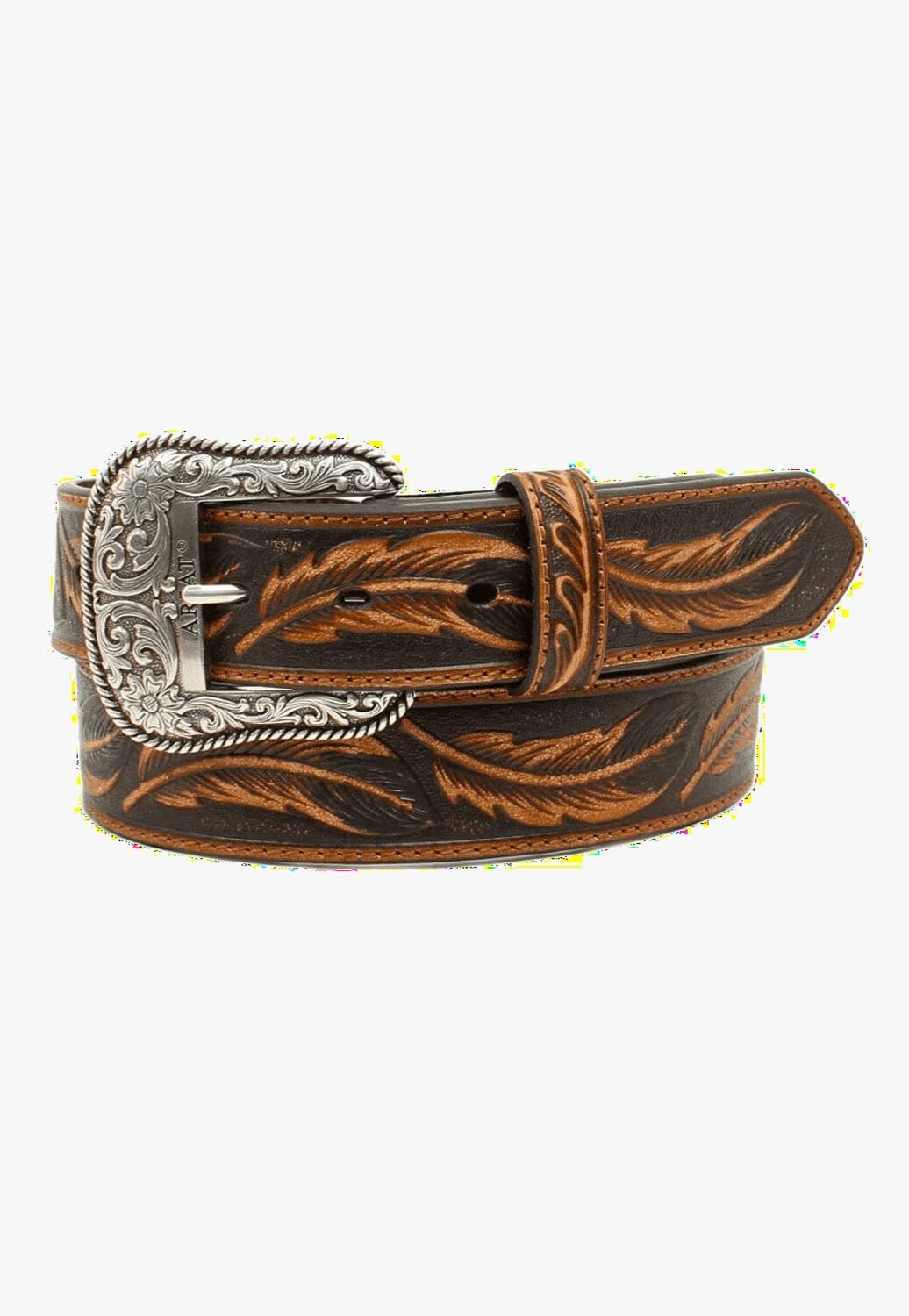 3D Belt 34 inch Brighton Basketweave Tooled The Bayfield 1 1/2 inch Mens Leather Tooled Tan, Men's, Beige