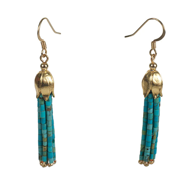 Matte Turquoise Tassel Lotus Cap Earring