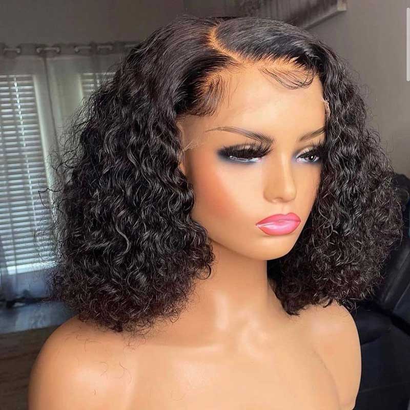 Ali Grace 12A Grade Deep Curly Bob Wigs 180% Full Density Glueless Natural Black Human Hair 13x4 Lace Front Wigs Short Bob Wig AliGrace 