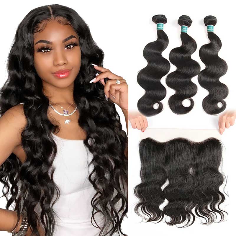 Ali Grace Brazilian Body Wave Hair 3 Bundles With Lace Frontal Hair Closure Color Supported Customized Brazilian Hair With Frontal AliGrace 