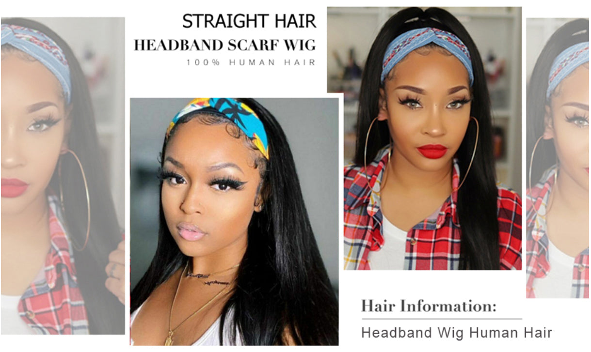 Natural Black Headband Glueless Human Hair Wig Straight Hair