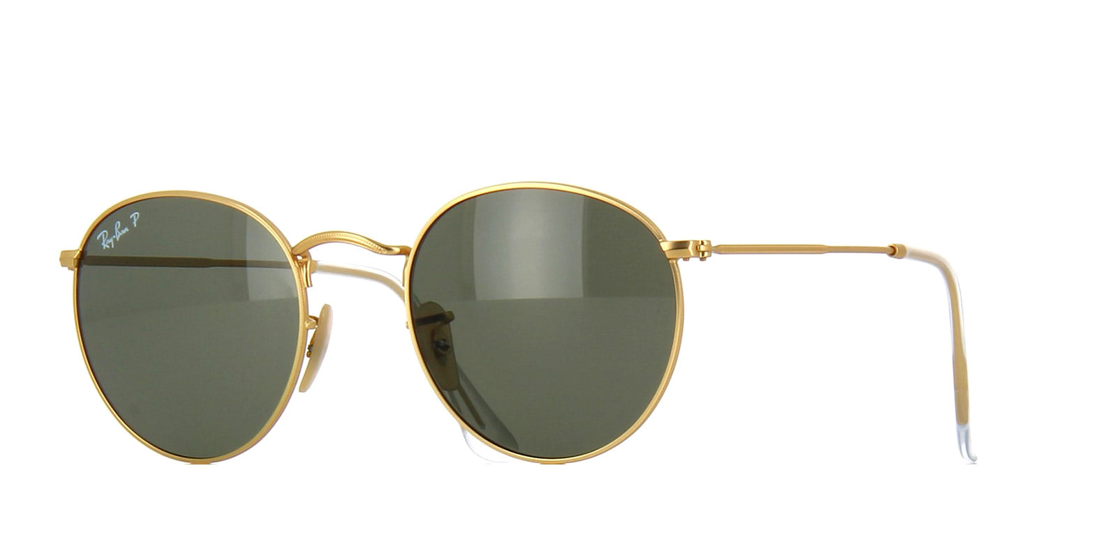 Rayban Round Metal Polarized Sunglasses Gold Green Classic G 15 Sunglass Pass