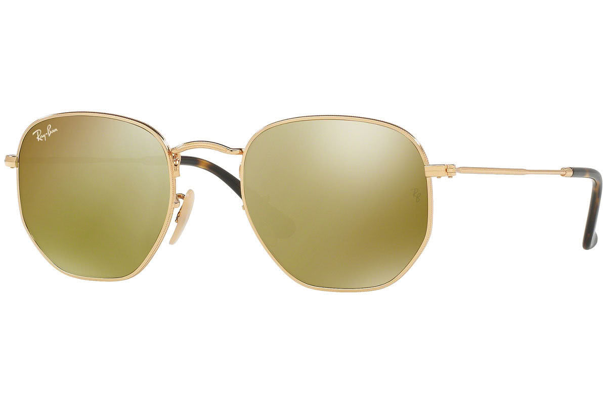 Rayban Hexagonal Flat Lenses Sunglasses Gold Lenses Sunglass Pass