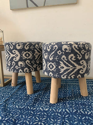 Deep blue pattern printed stool set of 2