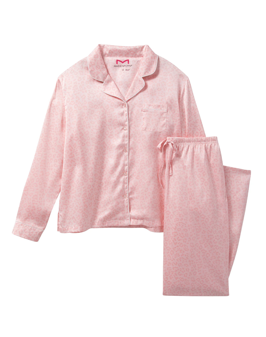 Maidenform Cranberry Crossing Notch Collar Pajama Set Pink Leo Women's