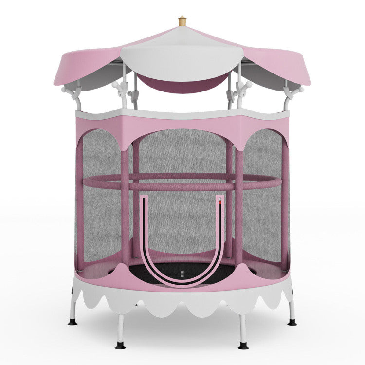64" Kids Trampoline with Detachable Canopy and Safety Enclosure Net