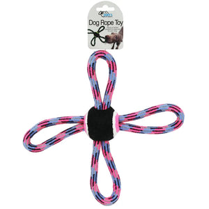 11" 4-Way Rope Dog Pull with Tennis Ball Center - Zenaida Mart 