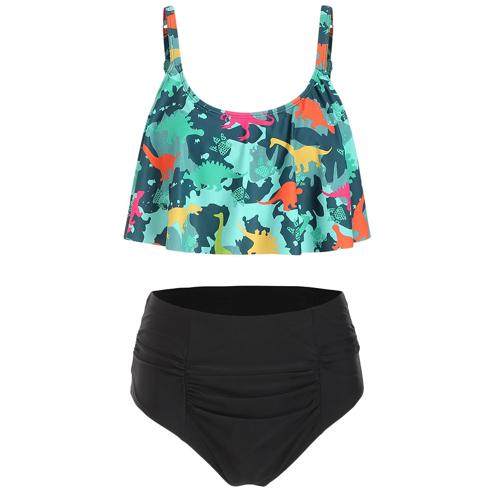 Dinosaur Print High Waist Bikini Set