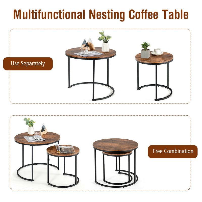 Nesting Coffee Table Set of 2 for Balcony Living Room Modern Round Side Tables  JV10236