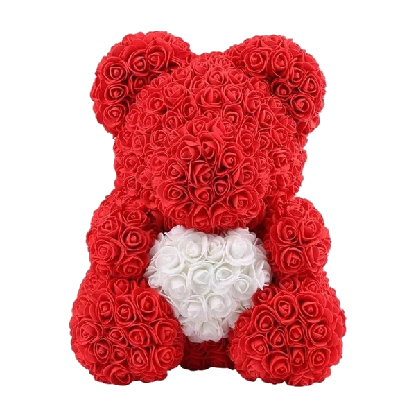 white rose bear with red heart