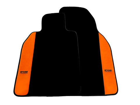 Black Floor Mats for Porsche 987 Cayman (2009-2012) with Orange Alcantara Leather ER56 Design