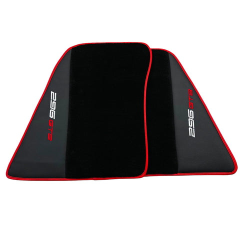 Black Floor Mats for Ferrari 296 GTB (2022-2024) with Leather and Red Trim