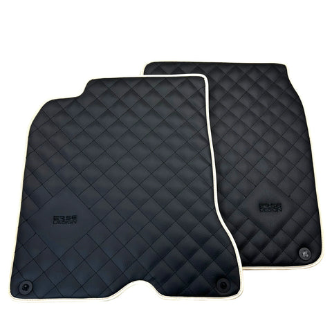 Leather Floor Mats for Ferrari California T (2008-2014) Black Sewing ER56 Design | Beige Trim