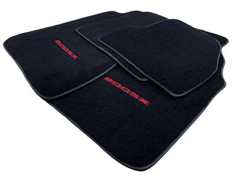 Black Floor Mats For Nissan 200 SX (1995-2000) Tailored With Red Logo