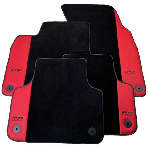Schwarze Fußmatten für Audi Q8 (2018–2023) mit rotem Leder | ER56-Design