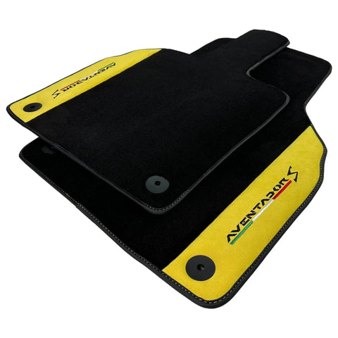 Black Floor Mats for Lamborghini Aventador S with Yellow Alcantara Leather