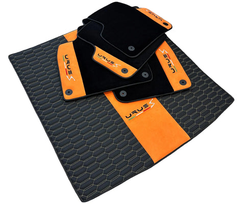 Floor Mats Set with Trunk Mat For Lamborghini Urus S With Orange Alcantara Leather