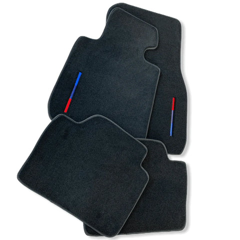 Black Floor Mats For BMW 3 Series E30 2-doors Coupe With 3 Color Stripes Tailored Set Perfect Fit
