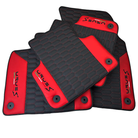 Black Leather Floor Mats For Lamborghini Urus S With Red Nappa Leather