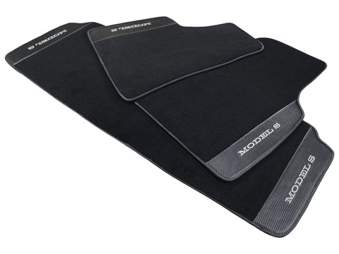 Black Floor Mats For Tesla Model S With Carbon Fiber Leather