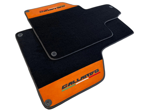 Black Floor Mats for Lamborghini Gallardo With Orange Alcantara Leather