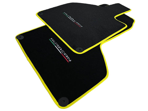 Floor Mats for Lamborghini Huracan With Italian Flag and Huracan Yellow Trim