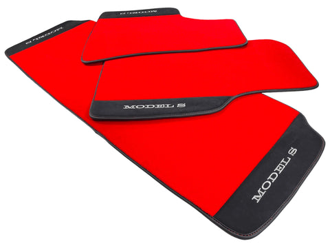 Red Floor Mats For Tesla Model S With Alcantara Leather
