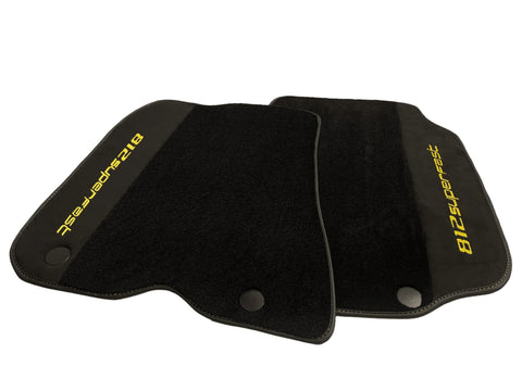 Black Floor Mats For Ferrari 812 Superfast With Alcantara Leather Yellow Edition