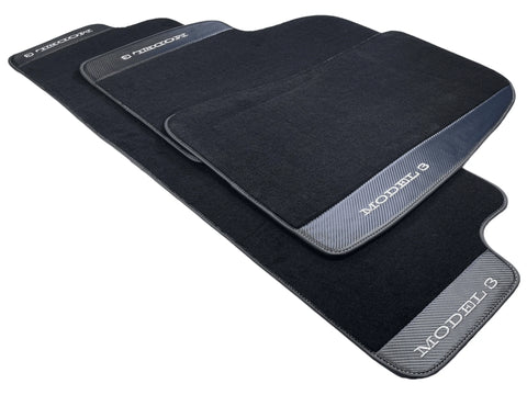 Black Floor Mats For Tesla Model 3 With Carbon Fiber Leather