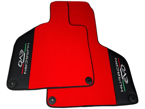 Red Floor Mats for Lamborghini Huracan EVO 2014-2023 With Black Leather Borders