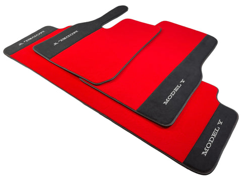 Red Floor Mats For Tesla Model Y With Alcantara Leather