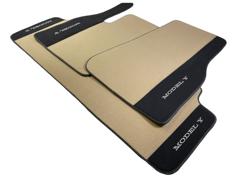 Beige Floor Mats For Tesla Model Y With Alcantara Leather