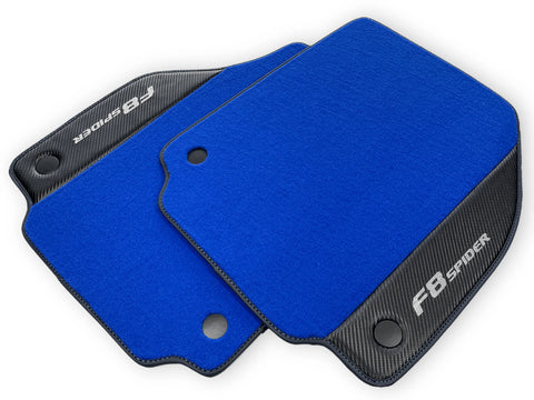 Blue Floor Mats For Ferrari F8 Spider 2019-2022 With Carbon Fiber Leather